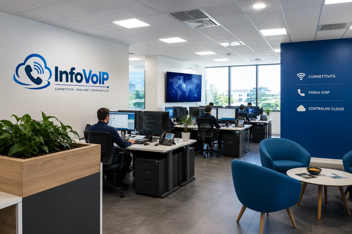Postazione di lavoro con telefono IP e connettività InfoVoIP